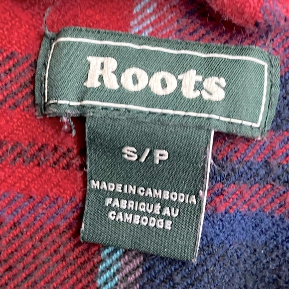 Roots Red Blue Plaid Flannel Button Up Top S - Picture 6 of 11